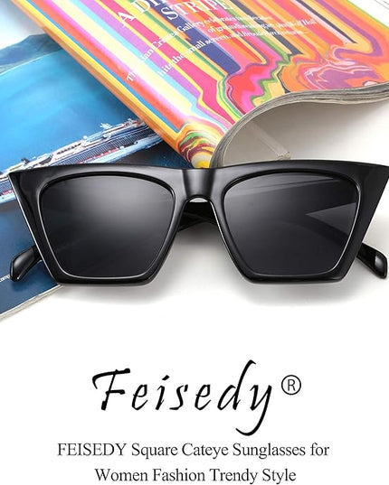 FEISEDY Vintage Square Cat Eye Sunglasses Women Trendy Cateye Sunglasses B2473