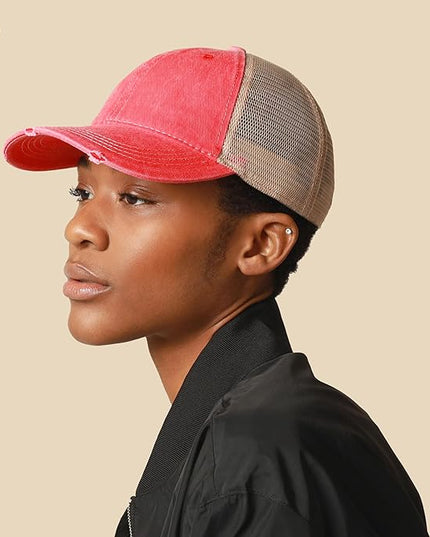 CHOK.LIDS Everyday Premium Washed Trucker Hat Unstructured Distressed Pigment Dyed Cap Adjustable Outdoor Headwear