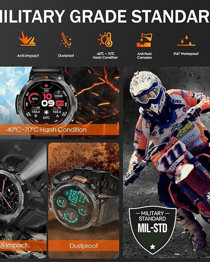 Military Smart Watch for Men with LED Flashlight 1.45” Rugged 3ATM Waterproof Smart Watch with 100+ Sports Modes Fitness Tracker with Heart Rate Sleep Monitor Tactical Smartwatch for iPhone Android