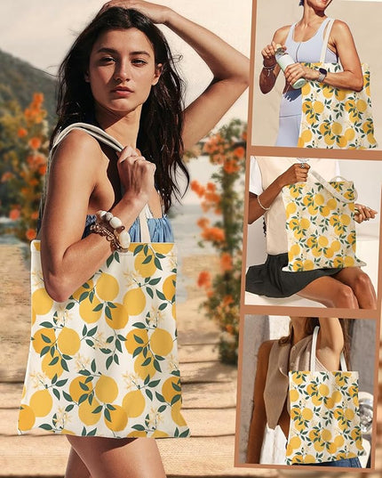 Aesthetic Canvas Tote Bag for Women - Sturdy Cloth Cotton Totes Bag with Pattern Shoulder Bag