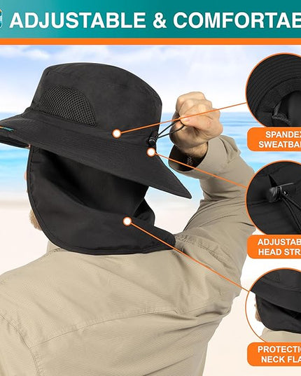 SUN CUBE Wide Brim Sun Hat Men Women, Fishing Hats Sun UV Protection, Mens Hiking Bucket Hat Safari Beach Boonie, UPF 50+