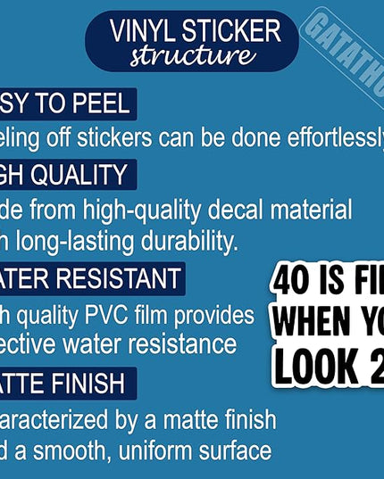 (3Pcs) 40th Birthday Stickers – 40 is Fine When You Look 29 - Cheers to 40 Years Sticker Waterproof Vinyl Decals for Forty Birthday Gifts, Water Bottles, Scrapbooks, Journals, 3 x 2.5 inch