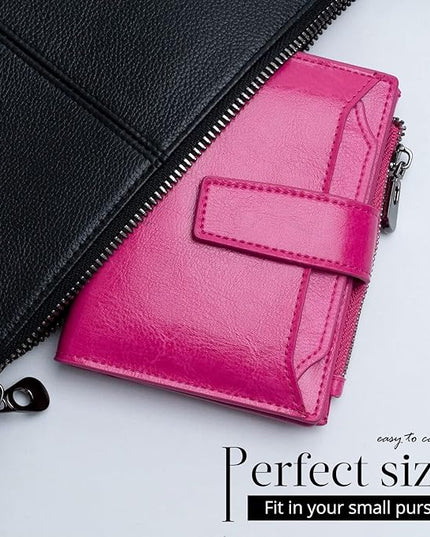 Bveyzi Women's Small Leather RFID Blocking Bifold Zipper Pocket Wallet Ladies Credit Card Slots Purse with id Window