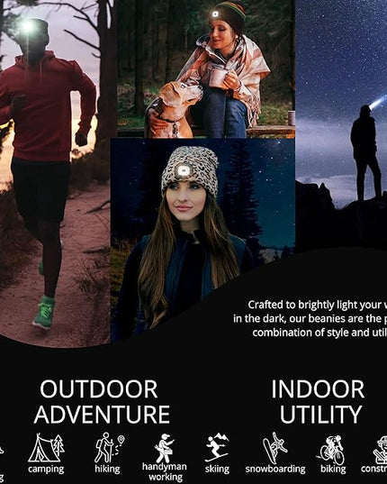 Night Scope Classic Rechargeable LED Warm Knit Beanie Head Light Hat Headlamp for Outdoor Activities