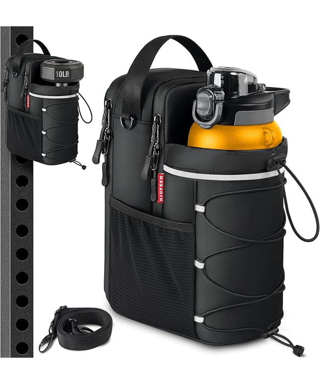 Magnetic Gym Bag, Upgraded Super Strong Magnetic Gym Water Bottle Bag with Phone Pocket & Shoulder Strap｜ Sports Water Bottle Holder, small Fitness Pouch, Crossbody Bag for Men & Women, Gym Accessory