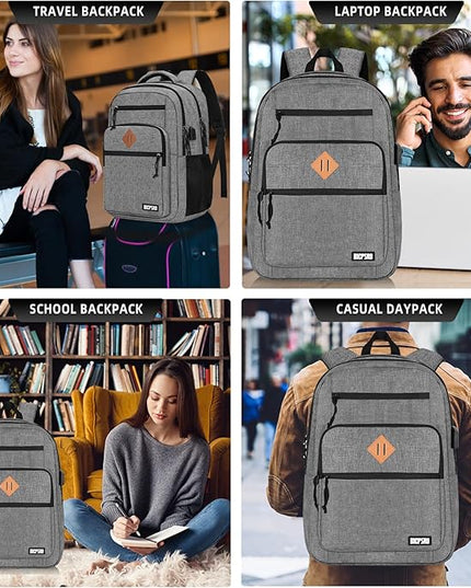 Classic Backpack for Men Women, School Backpack for Girls Boy Teens,15.6 Inch Laptop Bookbag with USB Charger for College High School Work Business Computer Back Pack,mochilas para hombres,Grey