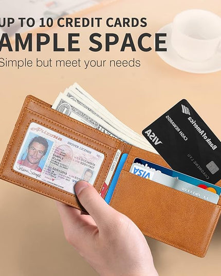 RUNBOX Wallet for Men Slim Leather Bifold RFID Blocking Minimalist Front Pocket Design with Gift Box