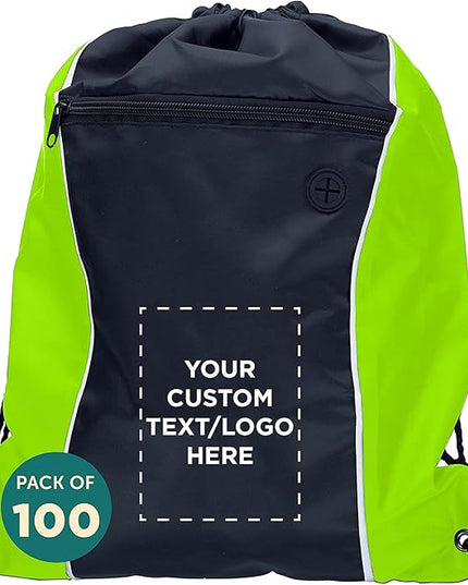 DISCOUNT PROMOS Two-Tone Drawstring Backpack Non-Woven - 100 pack - Customizable Text, Logo - Durable Sports Backpacks - Ideal for Work, Sports, Travel, Gym & More - Lime Green