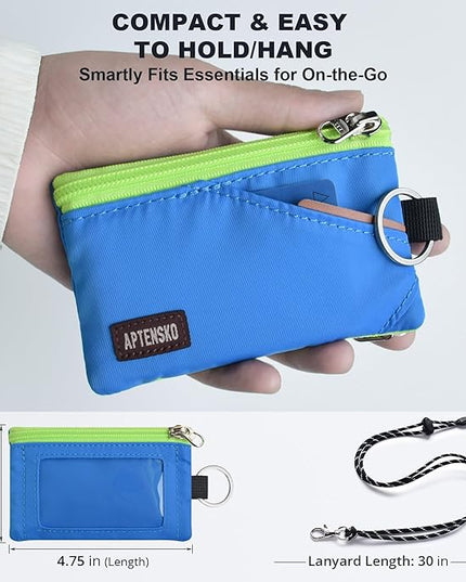 RFID Travel Wallet with Adjustable Lanyard-Zipper Small Wallet with ID Card Holder, Keychain for women&men-Minimalist Slim Waterproof Nylon case for ID, Cash, Key (Sky Blue)