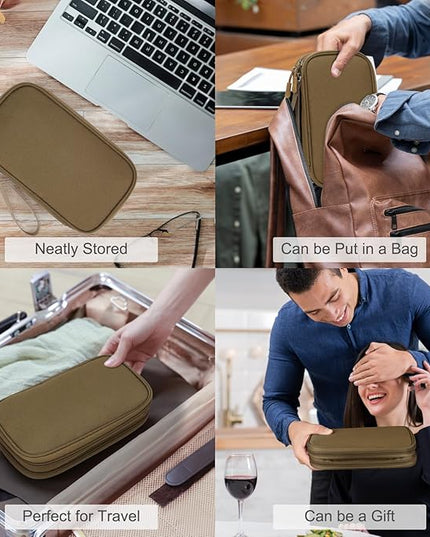 FYY Electronic Organizer, Travel Cable Organizer Bag Pouch Electronic Accessories Carry Case Portable Waterproof Double Layers Storage Bag for Cable, Charger, Phone, Earphone, Medium Size, Brown