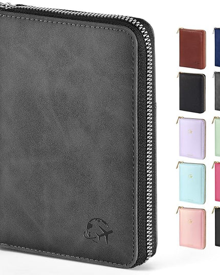 Forvencer Passport Holder Cover with Safe Zipper Closure, Premium Passport Wallet for Travel, Sleek RFID Blocking Card Case, Waterproof Travel Accessories for Men, Grey