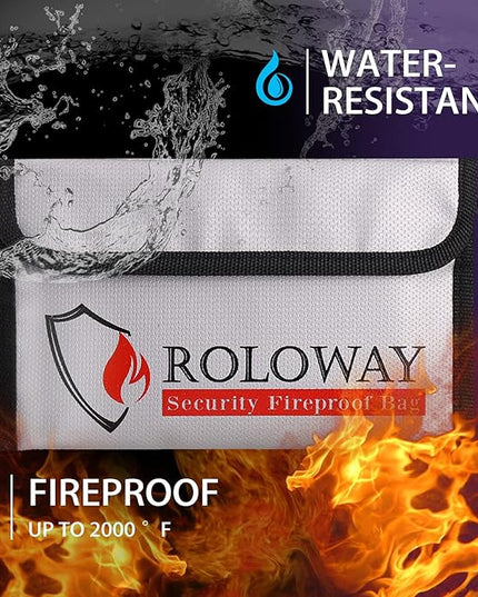 ROLOWAY Small Fireproof Bag (5 x 8 inches), Non-itchy Fireproof Money Bag for Cash, Valuables, Passport, Currency & Keys (2-Pack Silver)