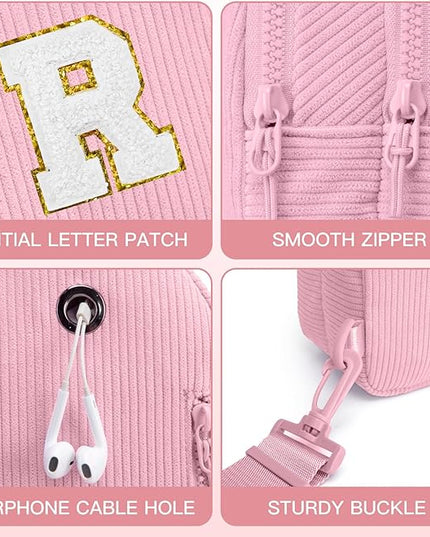 Viverte Small Corduroy Sling Bag Initial Crossbody Bag Fanny Pack for Girls Personalized Birthday Gifts for Teen Girls Gifts