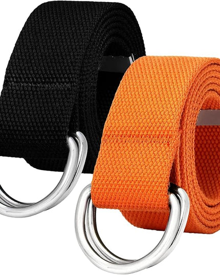 Falari Canvas Web Belt Metal Double D Ring Buckle for Men Women Casual Cloth Military Style Belt 1 1/2" Wide