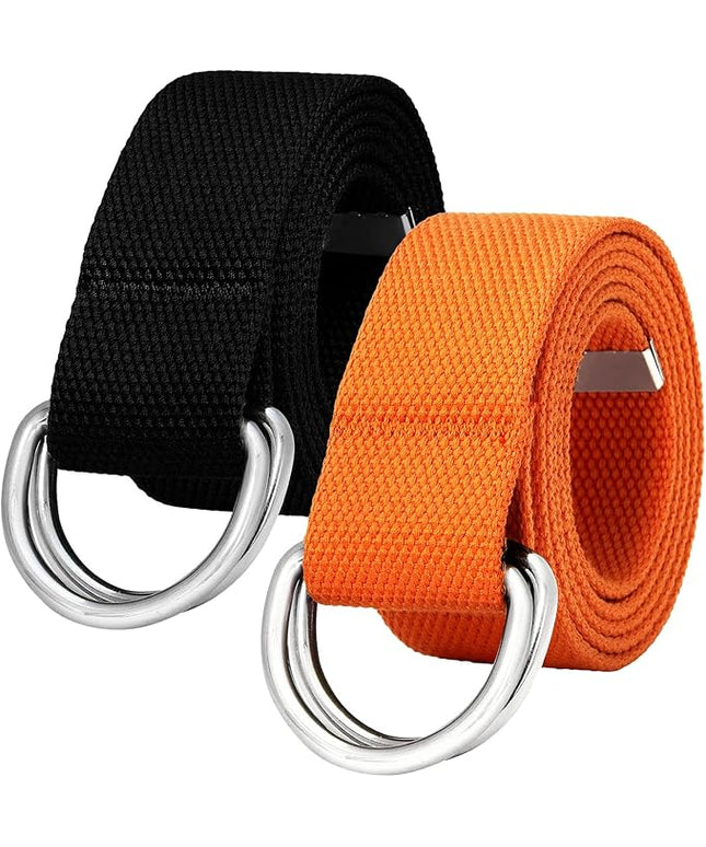 Falari Canvas Web Belt Metal Double D Ring Buckle for Men Women Casual Cloth Military Style Belt 1 1/2" Wide
