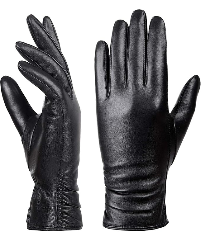Womens Winter Leather Touchscreen Texting Warm Driving Lambskin Pure Genuine leather Gloves