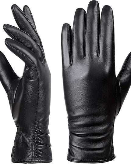 Womens Winter Leather Touchscreen Texting Warm Driving Lambskin Pure Genuine leather Gloves