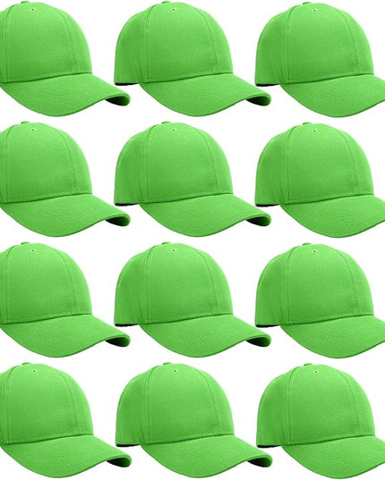 Falari Wholesale Bulk Lot 12-Pack Baseball Cap Adjustable Size Plain Blank Solid Color