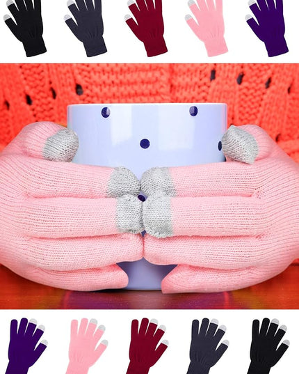 Pangda 12 Pairs Winter Touch Screen Gloves for Men Women Stretch Knitted Texting Gloves Warm Windproof Solid Color Mittens