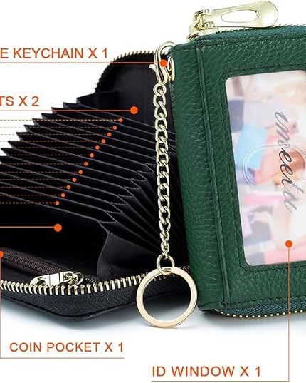 imeetu RFID Credit Card Holder, Small Leather Zipper Card Case Wallet for Women