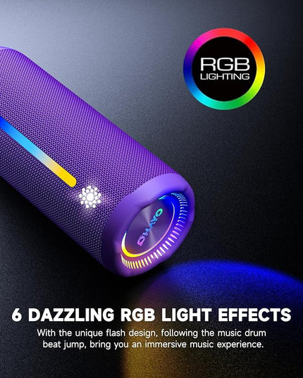 OHAYO Bluetooth Speaker, Portable Wireless, IPX7 Waterproof, Powerful 25W Sound, 24H Playtime, Dual Pairing, Active Bass, Colorful Lights, Bluetooth 5.3, Outdoor Speakers for Home/Party/Beach, Purple