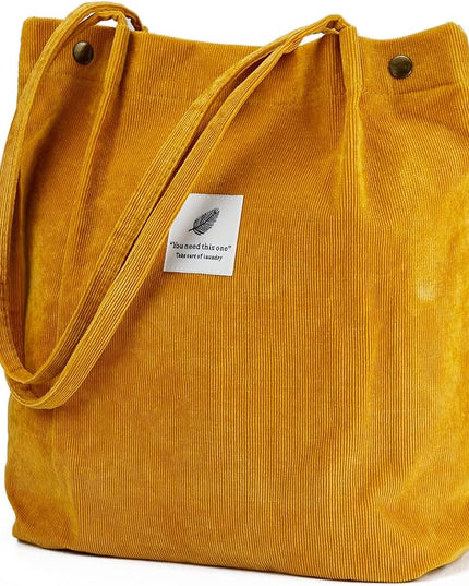 Corduroy Tote Bag Cute Tote Bags for Women Shoulder Bag with Inner Pocket for Work Beach Travel and Shopping Grocery