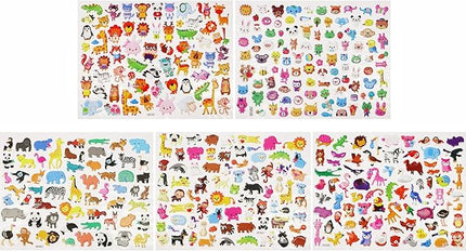 3D Animal Puffy Stickers 5 Sheets 360+ Waterproof 3D Stickers Pack, Cute Animal Themed Stickers for Crafts, Scrapbooking, Rewards, Party Favors for age13+