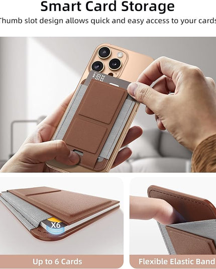 Magsafe Wallet with Angle Adjustable Stand, Magnetic Card Holder for iPhone 16/15/14/13/12 Series (Not for iPhone Mini), 1 Slot, 6 Cards, Brown