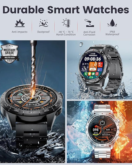 SUNKTA Smart Watch for Men,Answer/Make Calls,1.43'' AMOLED,IP68 Waterproof,110+ Sports Modes Fitness Watch with Sleep Monitor/SpO2/Heart Rate/Pedometer Rugged Outdoor Smartwatch 2 Straps