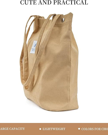 Corduroy Tote Bag Cute Tote Bags for Women Shoulder Bag with Inner Pocket for Work Beach Travel and Shopping Grocery
