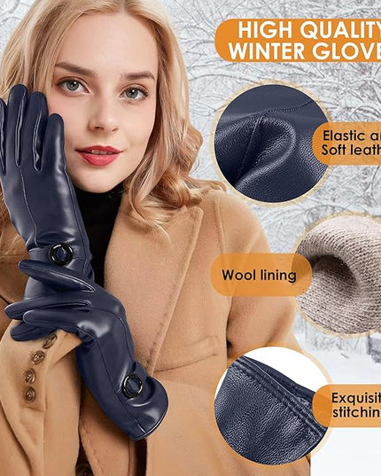 Dsane Womens Winter Leather Gloves Touchscreen Texting Warm Driving Lambskin Gloves for Christmas Gifts