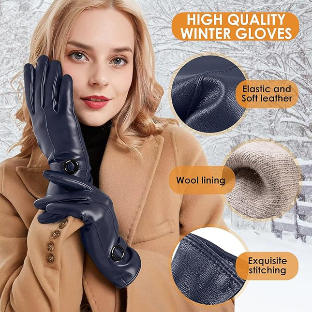Dsane Womens Winter Leather Gloves Touchscreen Texting Warm Driving Lambskin Gloves for Christmas Gifts