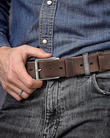 DOOPAI Men's Genuine Leather Casual Belt -Full Grain Leather Belt for Men- 1.5" Handmade Jeans Belt with Gift Box
