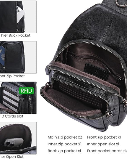 HESHE Leather Sling Bag for Women Crossbody Bags with Multi-Pocket Stylish Fanny Packs for Travel Chest Bag