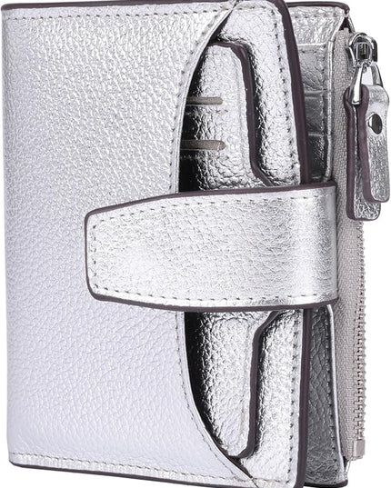 AINIMOER Women's RFID Blocking Leather Small Compact Bi-fold Zipper Pocket Wallet Card Case Purse with id Window