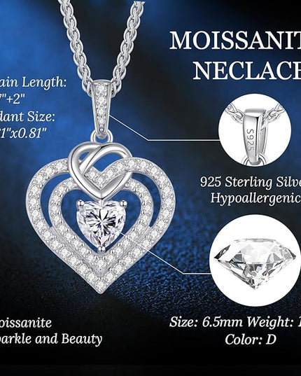 OOBEE Moissanite Heart Necklaces for Women, 1- 4 Carat Moissanite 925 Sterling Silver Gold Plating Fine Women Necklace，Ideal Anniversary Birthday Christmas Valentine Mothers Day Jewelry Gifts for Mom Wife Her Girlfriend