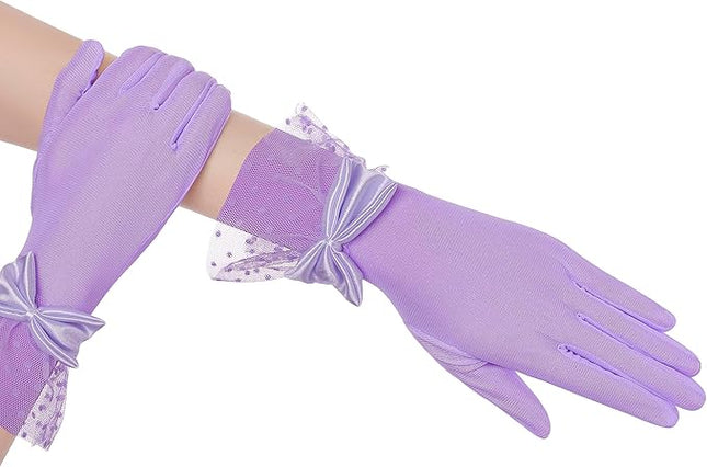 BABEYOND Lace Gloves for Women - Bow Short Prom Gloves Evening Elegant Accessories for Wedding Opera Party