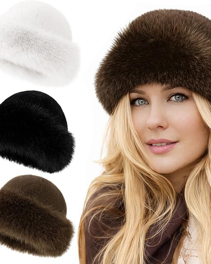 3 Pieces Women’s Faux Fur Bucket Hat Winter Warm Plush Furry Hat – Soft Fluffy Cold Weather Hat for Outdoor Travel