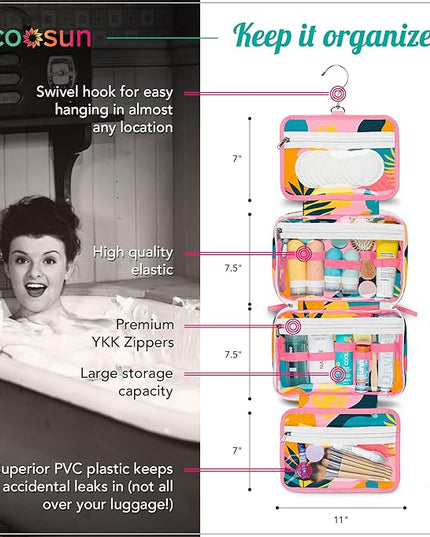 Eco Sun Hanging Travel Toiletry Bag — Designed in Hawaii — Water-resistant Travel Organizer for Bathroom Accessories