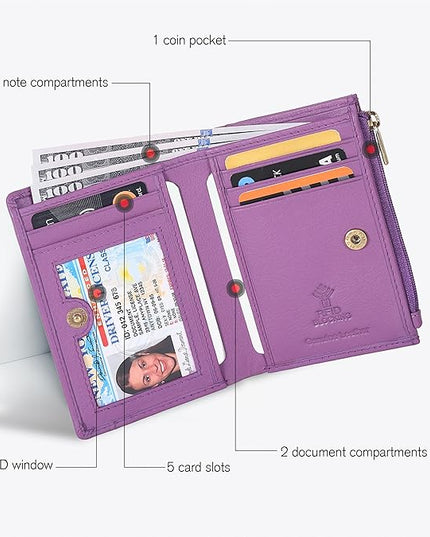 Oak Leathers Leather Wallet For Women - Small RFID Coin Purse Credit Card & ID Holder for Ladies, Gift for Women's, Bifold Wallets (Nappa Lilla)