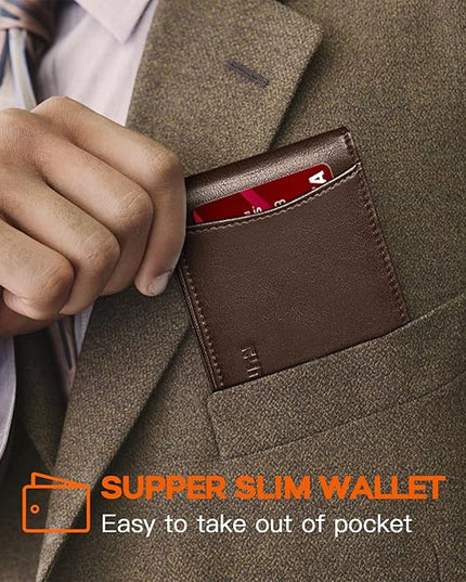 RUNBOX Slim Wallet for Men Genuine Leather RFID Blocking Bifold Minimalist Front Pocket Mens Wallet with Money Clip Thin Gift Box