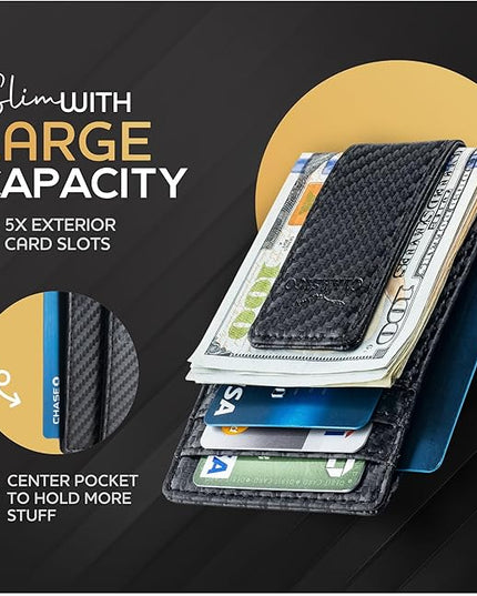 Money Clip Leather Wallet For Men Slim Front Pocket RFID Blocking with Super Strong Magnetic