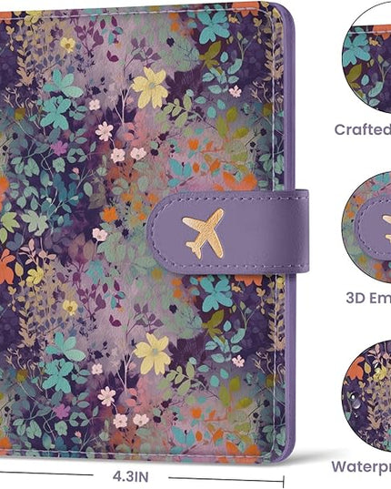 Passport Holder for Travel Essentials, RFID Blocking Leather Cover Wallet with Magnetic Closure, Aesthetic & Cute Passport Book Case for Women and Men - Violet
