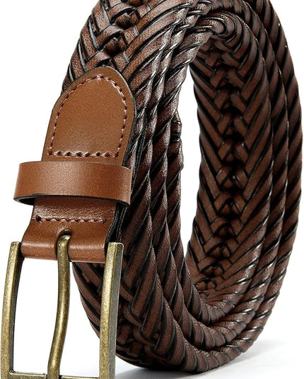 CHAOREN Leather Braided Belts for Men - 1 1/8" Mens Casual Woven Leather Belt for Dress Pant