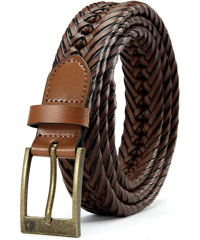 CHAOREN Leather Braided Belts for Men - 1 1/8" Mens Casual Woven Leather Belt for Dress Pant