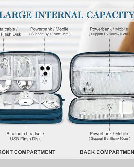 FYY Electronic Organizer, Travel Cable Organizer Bag Pouch Electronic Accessories Carry Case Portable Waterproof Double Layers Storage Bag for Cable, Cord, Charger, Phone, Earphone, Medium, Dark Green