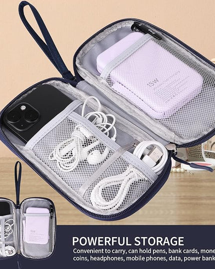 Travel Cable Organizer, Electronics Accessories Bag for Charger, Phone, Memory Card, Universal Gadget Organizer (Blue)