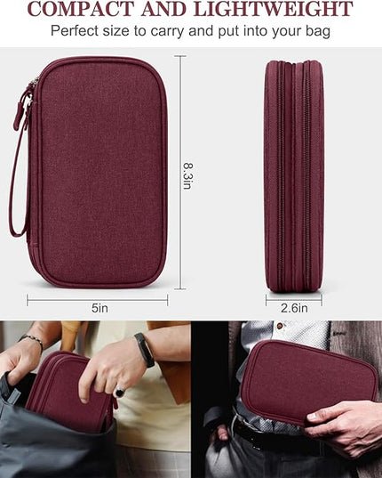 FYY Electronic Organizer, Travel Cable Organizer Bag Pouch Electronic Accessories Carry Case Portable Waterproof Double Layers Storage Bag for Cable, Charger, Phone, Earphone, Medium Size, Wine Red