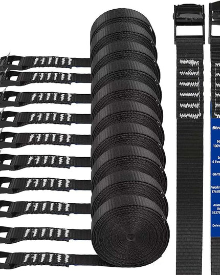 Cinch Strap, 6ft x 1 Inch Wide Lashing Straps with Buckles Adjustable Cam Straps, 1763lbs Heavy Duty Quick Pull Release Utility Nylon Black Cargo Tie Down Straps for Kayak Trucks Trailer Box, 12 Pack