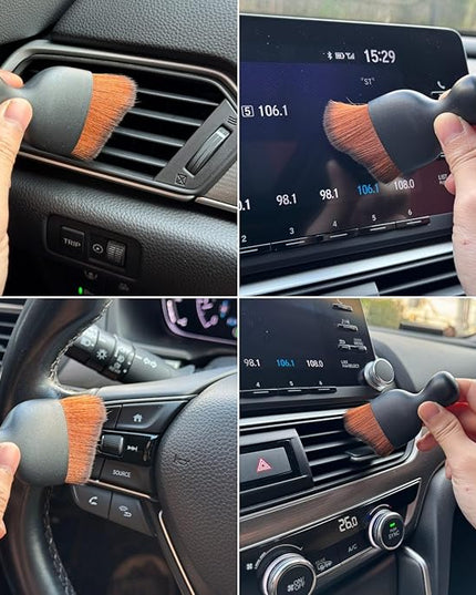 Car Detailing Brush, Soft Bristle Cleaning Brush, Scratch-Free Auto Duster Tool for Dashboard, Air Vents, Leather & Interior Cleaning (Black&Dark Brown)